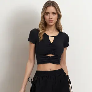 Padded Yoga Crop Top with Built-In Bra - Quick Dry