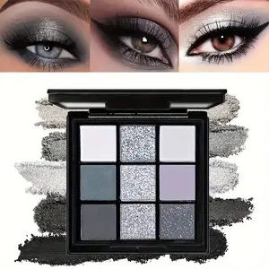 9-Color Black Eyeshadow Palette – Curated Black Shades, Long-Lasting Matte & Shimmer Finishes, Fully Pressed Powder, Perfect for Effortless Festive or Party-Ready Looks