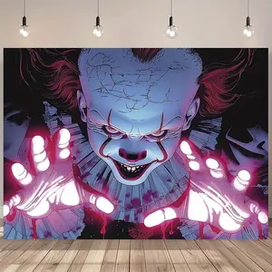 1pc 2D Flat Halloween Backdrop Clown Circus Vampire Attack Theme - Polyester Hanging Decoration for Indoor/Outdoor, Universal Holiday Decor, Power-Free Live Stream Prop, No Feathers - inch