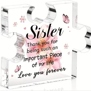 Acrylic Puzzle Shaped Ornament, Creative Clear Puzzle Shaped Desk Decoration, Sister Birthday Gift, Graduation Gift for Sister, Signs