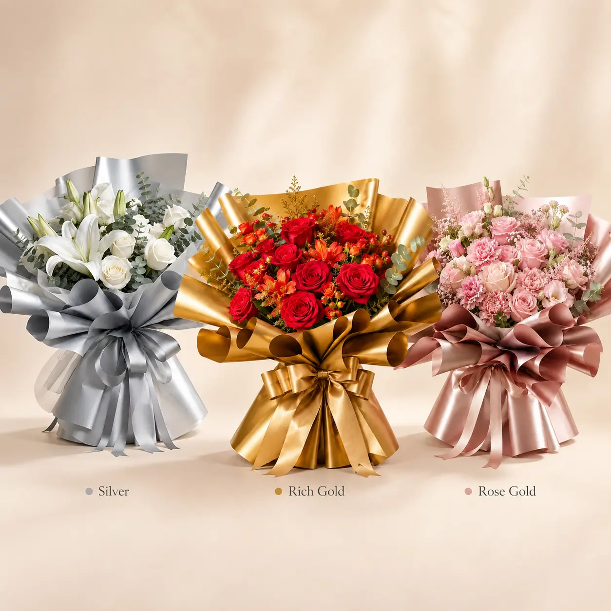 20 Sheets Double-Sided Metallic Floral Wrapping Film, 22.4 x 22.4 in Pearlescent Bouquet Wrap, Florist Supplies