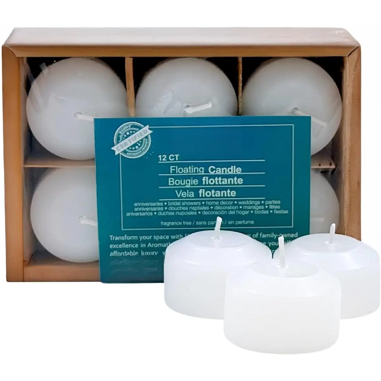 Set of 12 White Unscented Floating Candles Mini Candle Discs 1.6" Floating Candles for Centerpieces with  Cotton Wick Ideal Floating Candle for Weddings & Home Decor