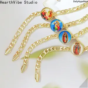 Religious Mary Pendant Bracelet, Gold/Silver Tone Faith Jewelry Gift