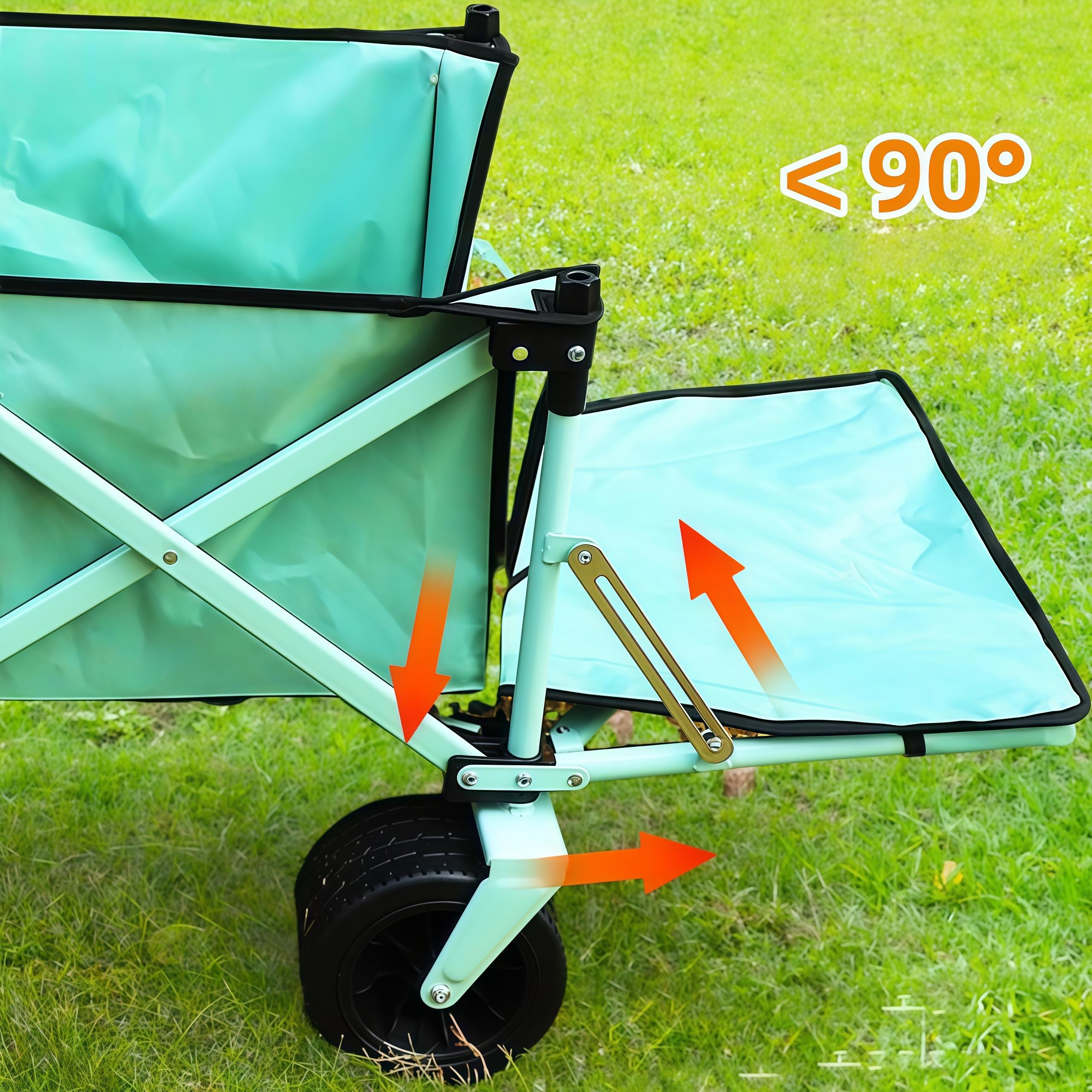 Extra Long Beach Cart with All Terrain Large Capacity Portable Utility,330lbs Capacity,Lightweight Portable Utility Folding Wagon Cart Foldable Utility Cart with Durable Steel Frame & Black Oxford Fabric for Shopping Camping Sports Garden