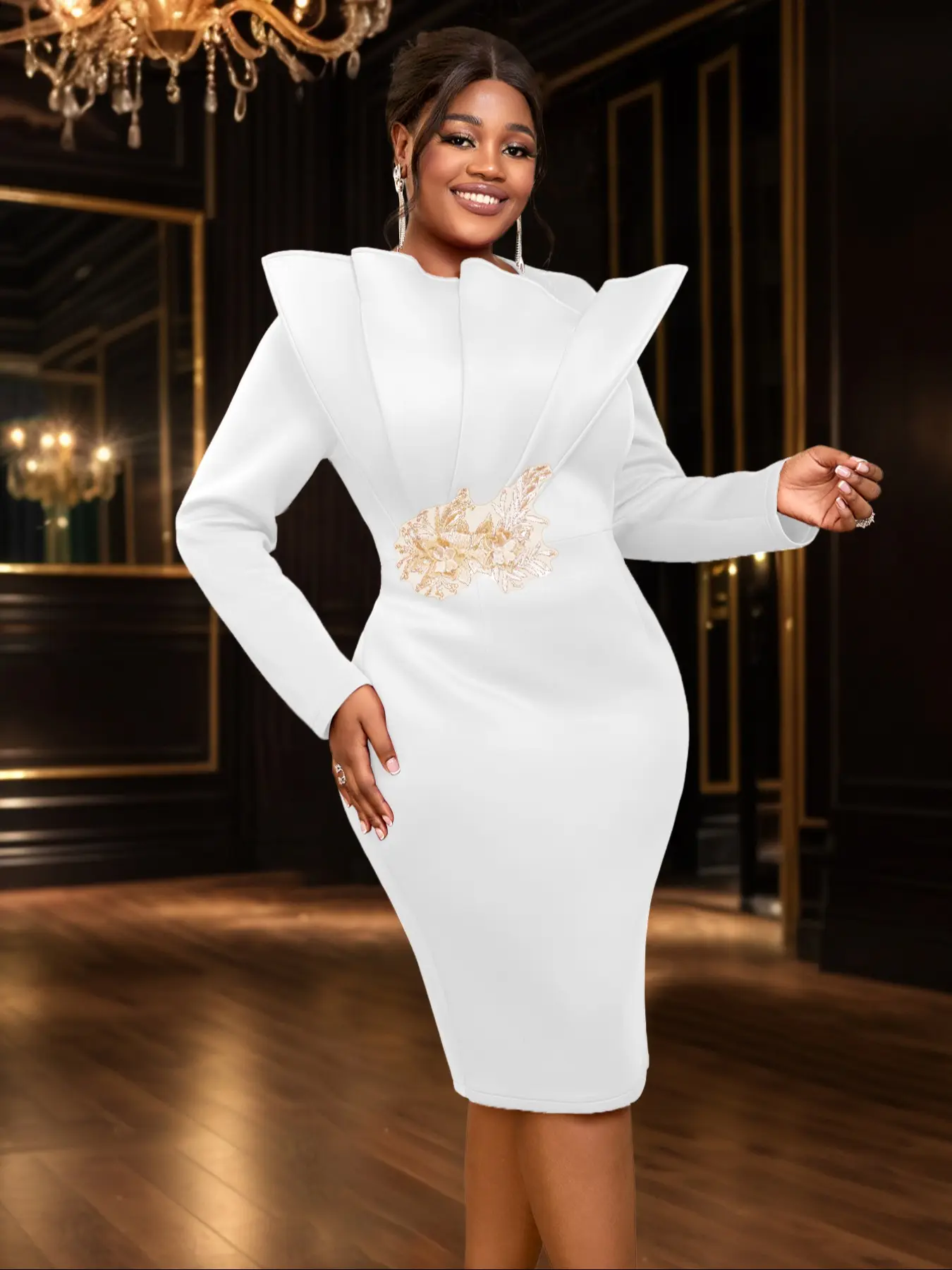 Plus Size Fashion Embroidered Long Sleeve Party Dress, High Waist Evening  Gown, Elegant Cross-Border Big Code Dresses for Women - TikTok Shop