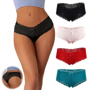 Womens Sexy Cheeky Hipster Panties Boyshort Brief Knickers Tangas Plus Size Bikini Underwear Decor Lace Trim Thong Casual Comfy Breathable Panty for Daily Wear Ladies Underwear for All Seasons Casual Boxer style