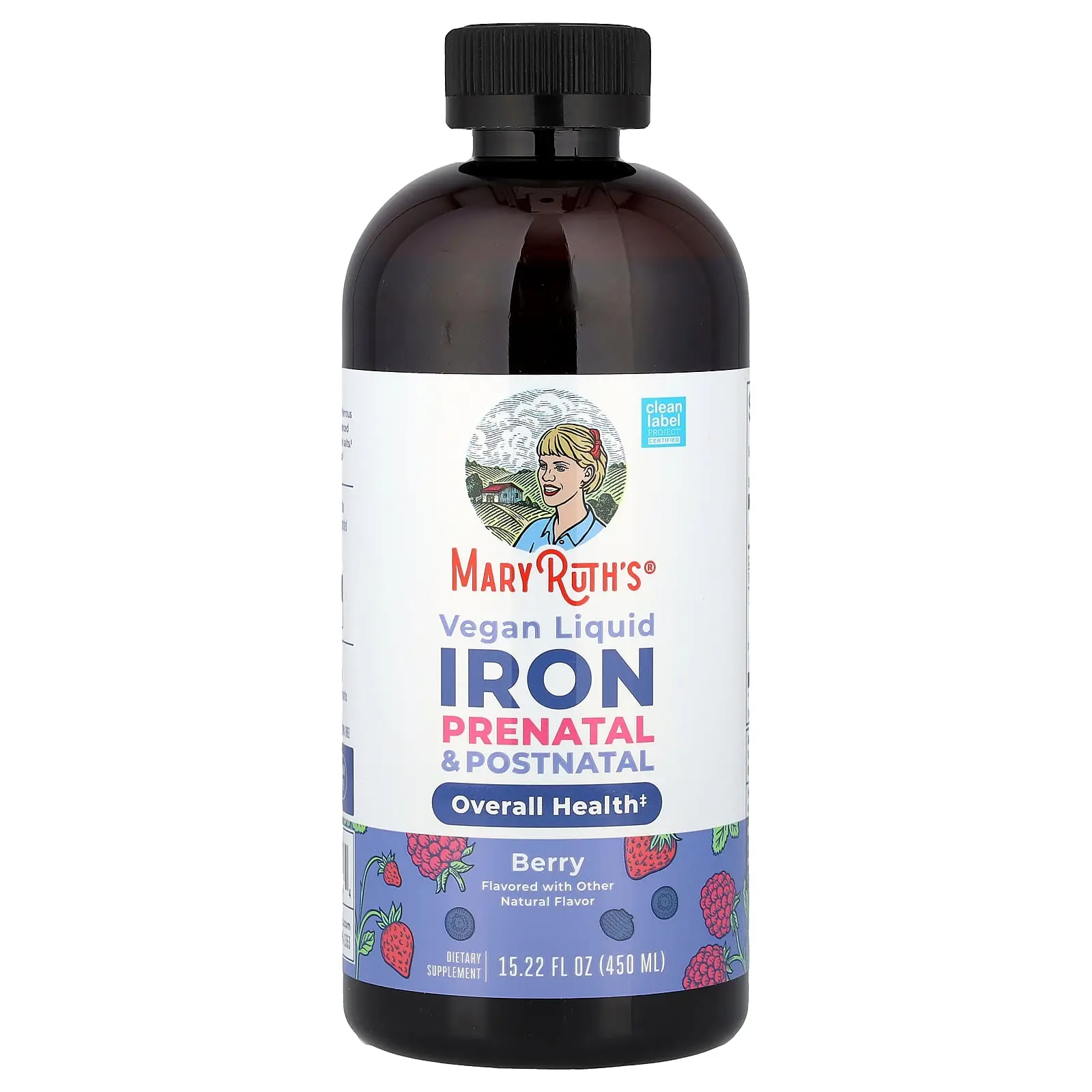 MaryRuth's Vegan Liquid Iron Prenatal & Postnatal, Berry, 15.22 fl oz (450 ml) | HSA/FSA Eligible