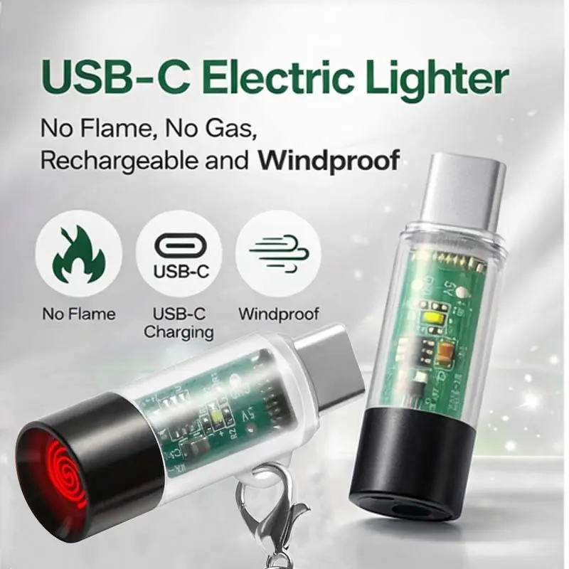 Plastic USB-C Rechargeable Electronic Lighter Accessory - Home Supply, Compact & Practical Modern Mini Lightweight Bag-Friendly Power Bank-Powered, Plug-In Activation, Overheat Protection, 10-Second Auto Shutoff, Accessories, Usb Port