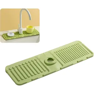 Premium Silicone Kitchen Sink Faucet Mat - 2026 Upgraded Splash Guard with Fast-Drying Properties, Protective Tray for Stone Sinks (1, Green)