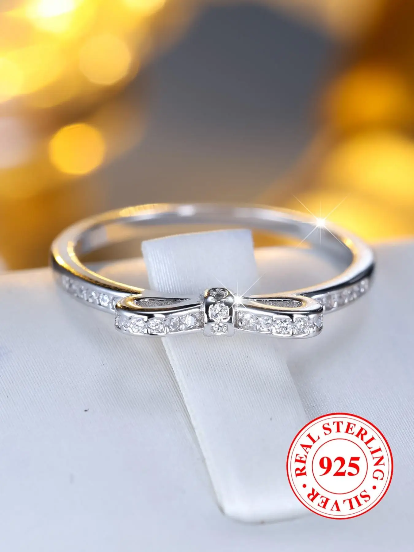 S925 Sterling Silver Bowknot Design Artificial Zircon Decor Promise Ring, Elegant Engagement Ring for Women, Trendy All-match & Exquisite Jewelry for