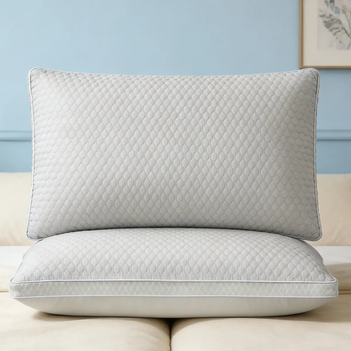 Ice Silk Cooling Bean Pillow - Breathable Temperature Control Bedding Pillow, Skin-Friendly, Fade-Resistant, Plump Shape Retaining, Pillows