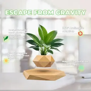360° Rotating Floating Plant Pot with Magnetic Levitation, Small Flower Pot for Home Office Desk Decor in Yellow