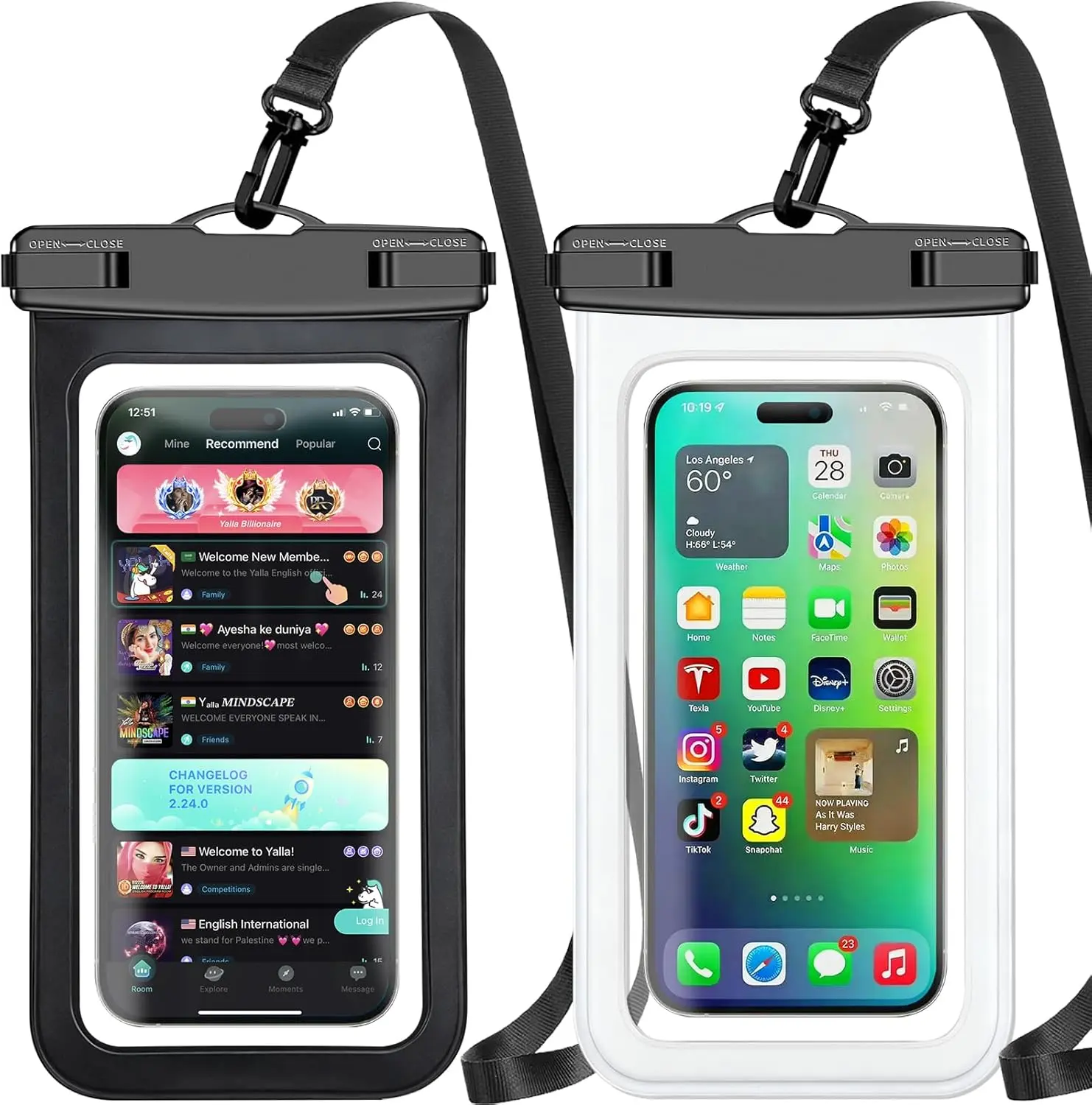 Black 2-Pack IP68 Waterproof Phone Pouch with Strap, Top Handle & PC+PVC Material, Touch Sensitive Dry Bag for Boating & Smartphones Including iPhone, Samsung Models