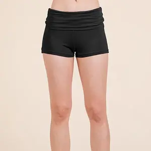 Women's Black Foldover Shorts - Soft & Comfy Fit - Ideal for Everyday Wear - Comfortable Elastic Waist Design