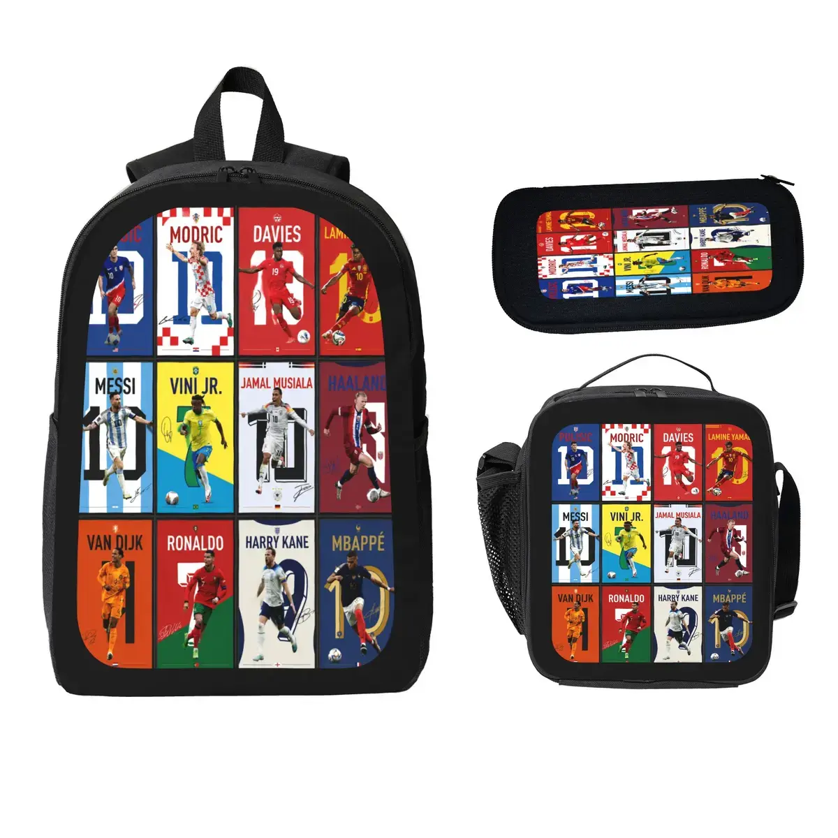 1/3PCS Soccer Graphic Sports Backpack Set, Football Player Design Travel Bag with Lunch Bag & Pencil Case, Lightweight Athletic Backpack for Outdoor Activities & Daily Use