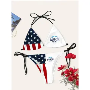 Busch Light American Flag Triangle Bikini Set, 4th of july Outfit, 2026 Independence Day Gift, Quick-Drying, Summer Beach Outfit, Gift for her