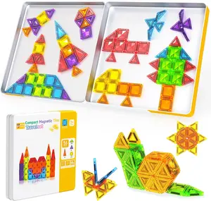 56 PCS Mini Magnetic Tiles – Travel Magnetic Tiles with Tin, Portable Magnet Building Blocks for Kids Ages 3–8, STEM Educational Construction Toys, Sensory Creativity Travel Toys, Birthday & Holiday Gifts for Boys & Girls