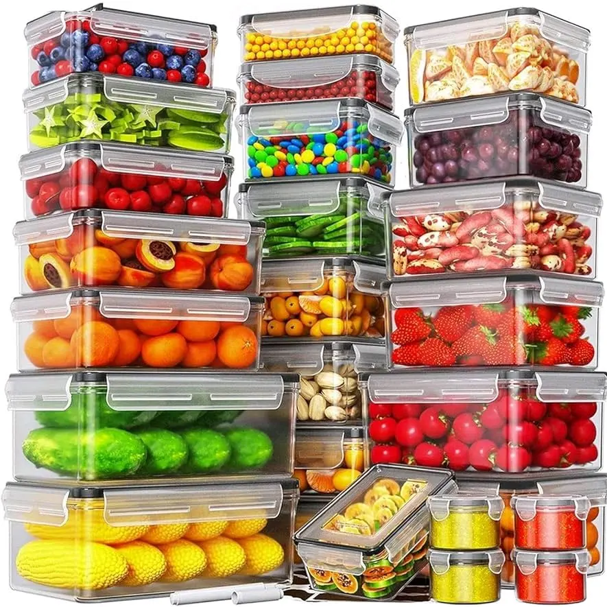 AISOON 40 PCS Plastic Airtight Food Storage Set (20 Containers & Lids), BPA-Free, Leakproof,Microwave-Safe,with Label&Marker, for Kitchen Organization