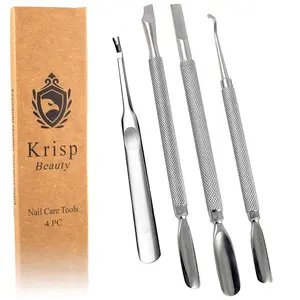 Professional Cuticle Pusher Set Dual Sided - Sharp Edge Spoon Shaped Double Ended Cuticle Pusher Remover Cleaner Surgical Medical Grade Stainless Steel Manicure Pedicure Nail Spa Art Care Tools 4 Pcs By Krisp Beauty Nail Care Gel Polish Salon Pack