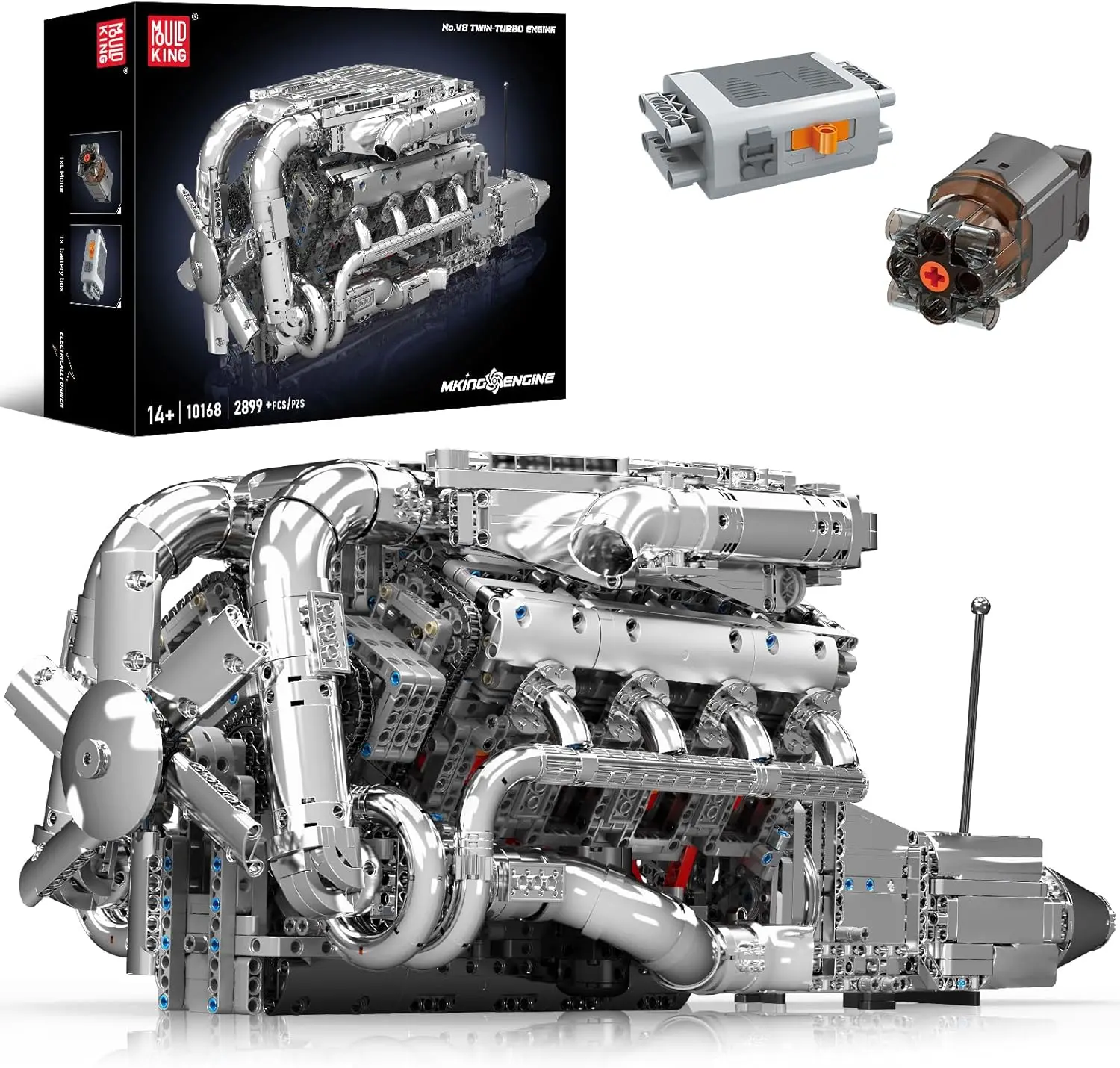 Mould King V8 Twin-Turbo Engine Model Kit 10168 - 2899 Pieces Realistic Building Blocks Set with Battery & Motor STEM Toy for Adults
