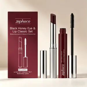 Black Honey Eye and Lip Classic Brown Set (Lipstick: 4g, Mascara: 7ml), Curling Mascara, Moisturizing And Silky Lipstick, Natural Color Display, Enhances Shine