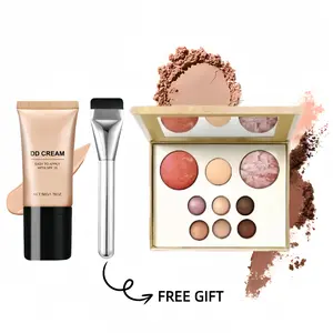 Complete Face Makeup Palette Set—featuring foundation, blush, cream, a lightweight protective formula, and a makeup brush to help you create a natural, flawless complexion.