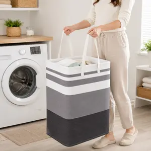 2 Pack Laundry Hampers 75L Large Capacity, Waterproof Foldable Laundry Basket with Double Reinforced Handles, Freestanding Dirty Clothes Storage Bin for Bedroom Bathroom Laundry Room Dorm Room Family Use, Space Saving Organizer Grey