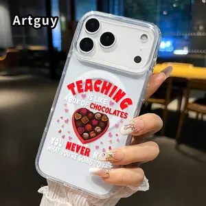 Teaching Chocolate Surprise Pattern Magnetic Phone Case for iPhone 17 16  Pro Max Plus 15 14 13 12 11 Air E Anti-Yellowing Shockproof Lightweight Transparent Acrylic Large Hole Soft Cover Supports Wireless Charging