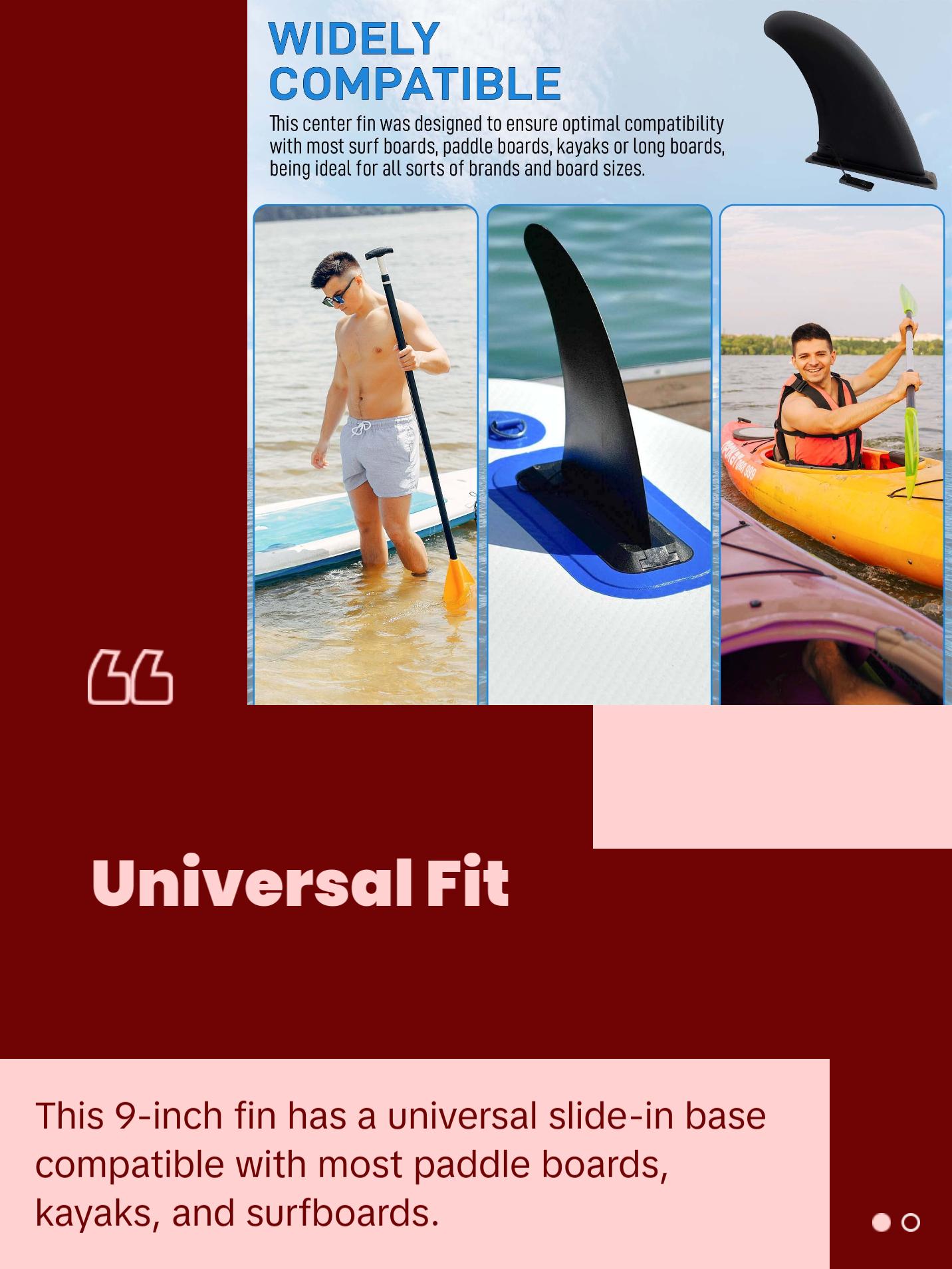 9" Aquamar Universal Paddle Board Fin - Detachable Reinforced Fiberglass- Stand Up Paddleboard Fin Replacement, Quick Release Longboard Center Inflatable Paddle Board Fin, No-Tool Installation, Improves Stability - Ideal for Beginners and Pros