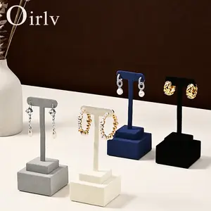 Oirlv Microfiber Earring Ring Shelf Display Stand Female Household Earrings Ring Hanging Jewelry Ear Clip Earring Display Storage Display Stand  For Girlfriend's Birthday Beige/Gray/Black/Blue