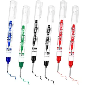 6 Pcs Multi-purpose Deep Hole Marker Pens Long Deep Nib Markers 20mm Long Head Drill Markers Colorful Quick Dry Waterproof Carpenter Pens for Construction Bathroom Woodworking(Red Black Blue Green)