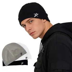 2026 Spring New Star Embroidered Satin Lined Skull Caps or Men, Adjustable High-Quality Elastic Running Beanie, Unisex Simple Eternal Style Wave Cap, Perfect Travel Cycling Skull Cap