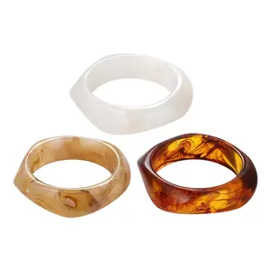 OIDEA Chunky Resin Bangle Bracelets for Women – 3Pcs Geometric Acrylic Stackable Cuff Bangles