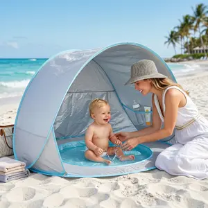Apojungle Pop Up Baby Beach Tent with Built-in Mini Pool UPF 50+ Sun Protection Portable Tent with UV Shield & Storage Pocket for Summer Fun