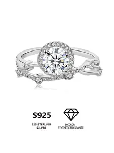 S925 Sterling Silver Synthetic Moissanite Ring, Luxury Round Shaped Ring for Engagement, Wedding Promise, Gift for Women & Girls, Valentine's Day, Gift