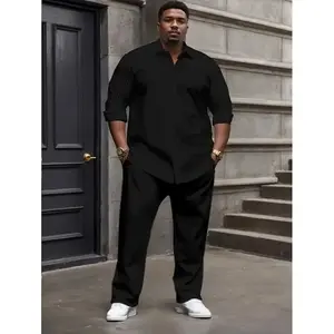 Extra Large Men's Casual Sports Set Outdoor Casual Button Closed Jacket and Pants Spring/Summer Adult Men's Black Pants Men's Clothing