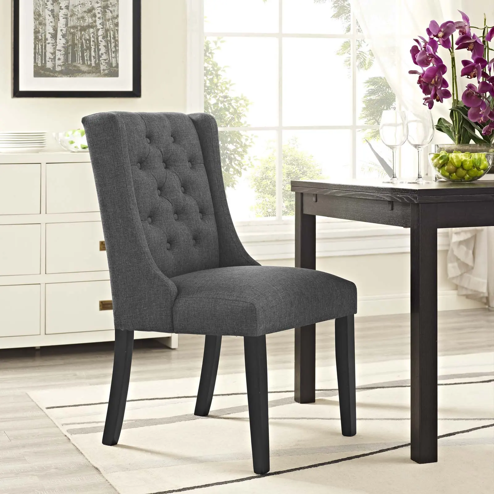 Modway Baronet 1-Size Fabric Upholstery Button-Tufted Dining Chair - Transitional Indoor Furniture Chair for Entryway, Transitional Chair, One Size