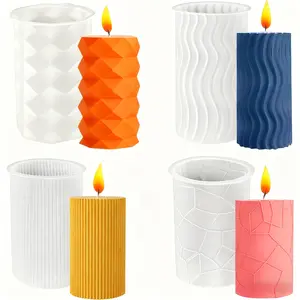 4 Piece Creative Candle Silicone Molds, 3D Cylinder Candle Molds, Handmade Soap Molds, Aromatherapy Candle Molds, Home Decor Crafts, Durable
