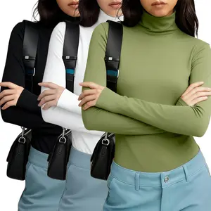 3 Piece Women’s Basic Tops Set - Cotton Spandex Crewneck & Turtleneck, High Stretch Soft Skin-Friendly, Long Sleeve Tees for All Seasons Layering & Daily Outfits