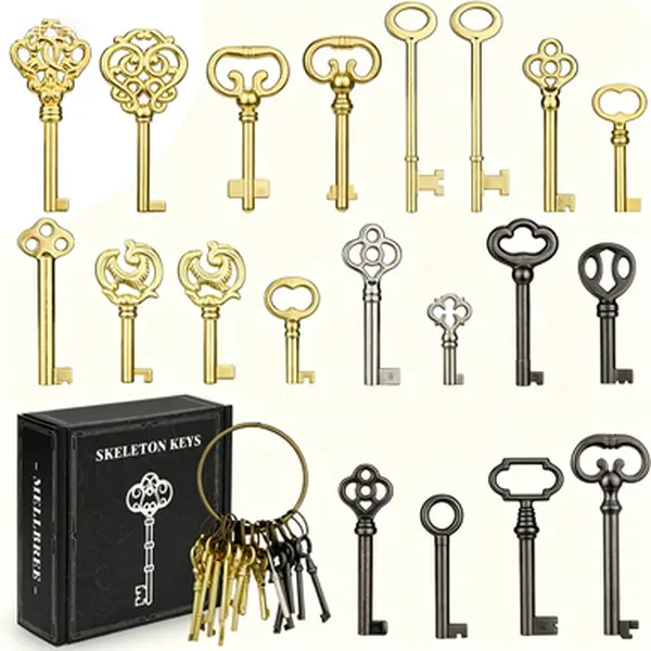 Universal Antique Keys, 20PCS Hollow Barrel Skeleton Keys for Furniture and Cabinet Lock Replacement, Vintage Style Decorative Keys, Old Door Lock Repair Set, Reusable and Durable