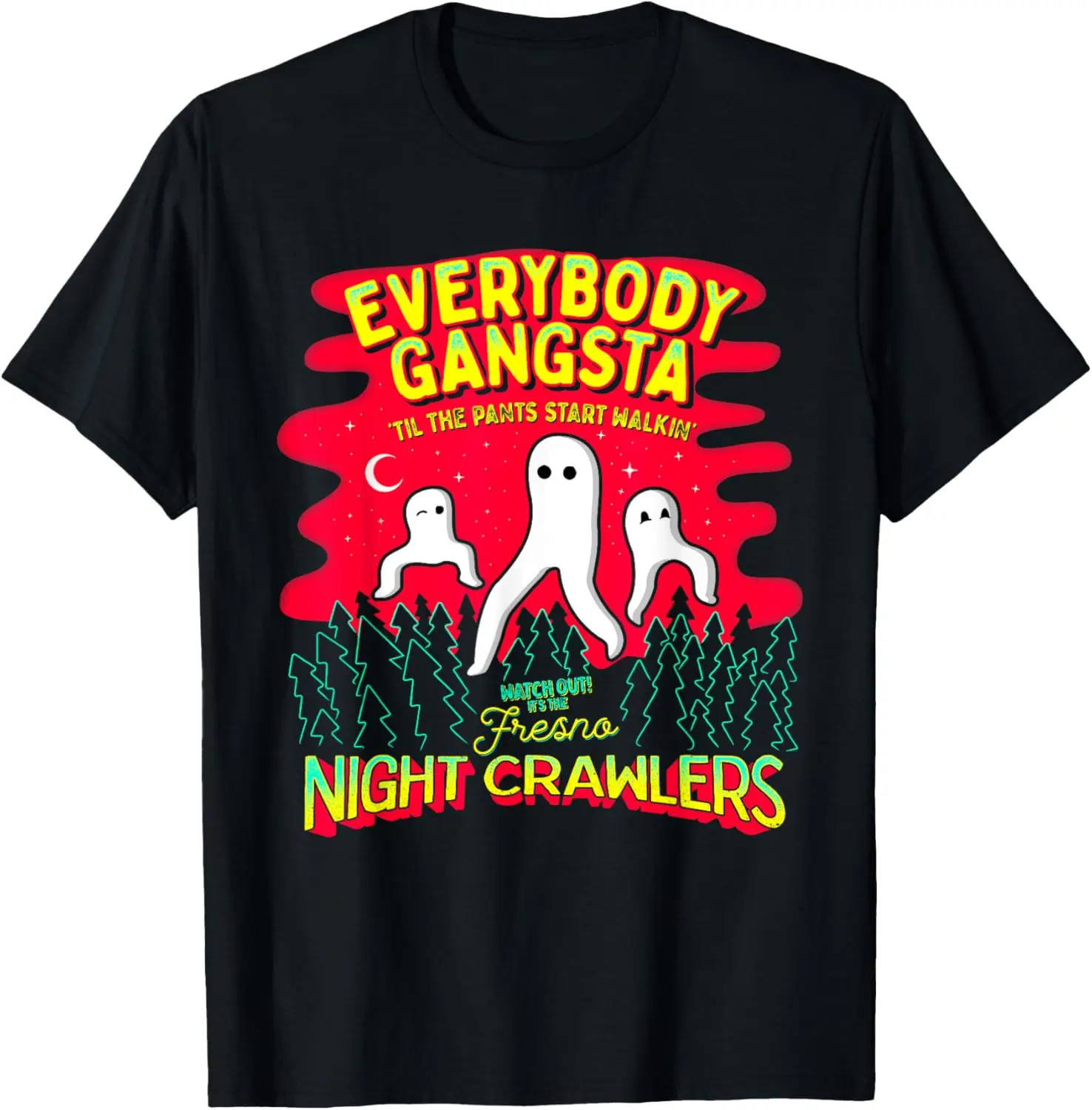 Strangeology Fresno Nightcrawlers Men's Short Sleeve Round Neck Graphic T-Shirt - Black, Small, Classic Fit, Cryptozoology Meme, Pure Cotton, Casual Fitness Streetwear Top, Shortsleeve