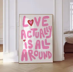 Love actually is all around Poster, Trendy Retro Love Quote Wall Art, Pink Dorm Room Typography Poster