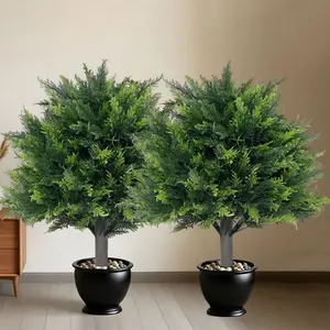 Faux Cedar Planter Filler, Artificial Outdoor Bushes for Large Pots, Realistic Cedar Container Fillers, Weather-Resistant Decor, Artificial Cedar Shrub, 2pcs