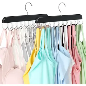 2 Pack Large Capacity Foldable Bra Hanger with 40 Hooks, Premium Wooden Space Saving Hangers for Closet Organizer Storage, Suitable for Dorm & Apartment