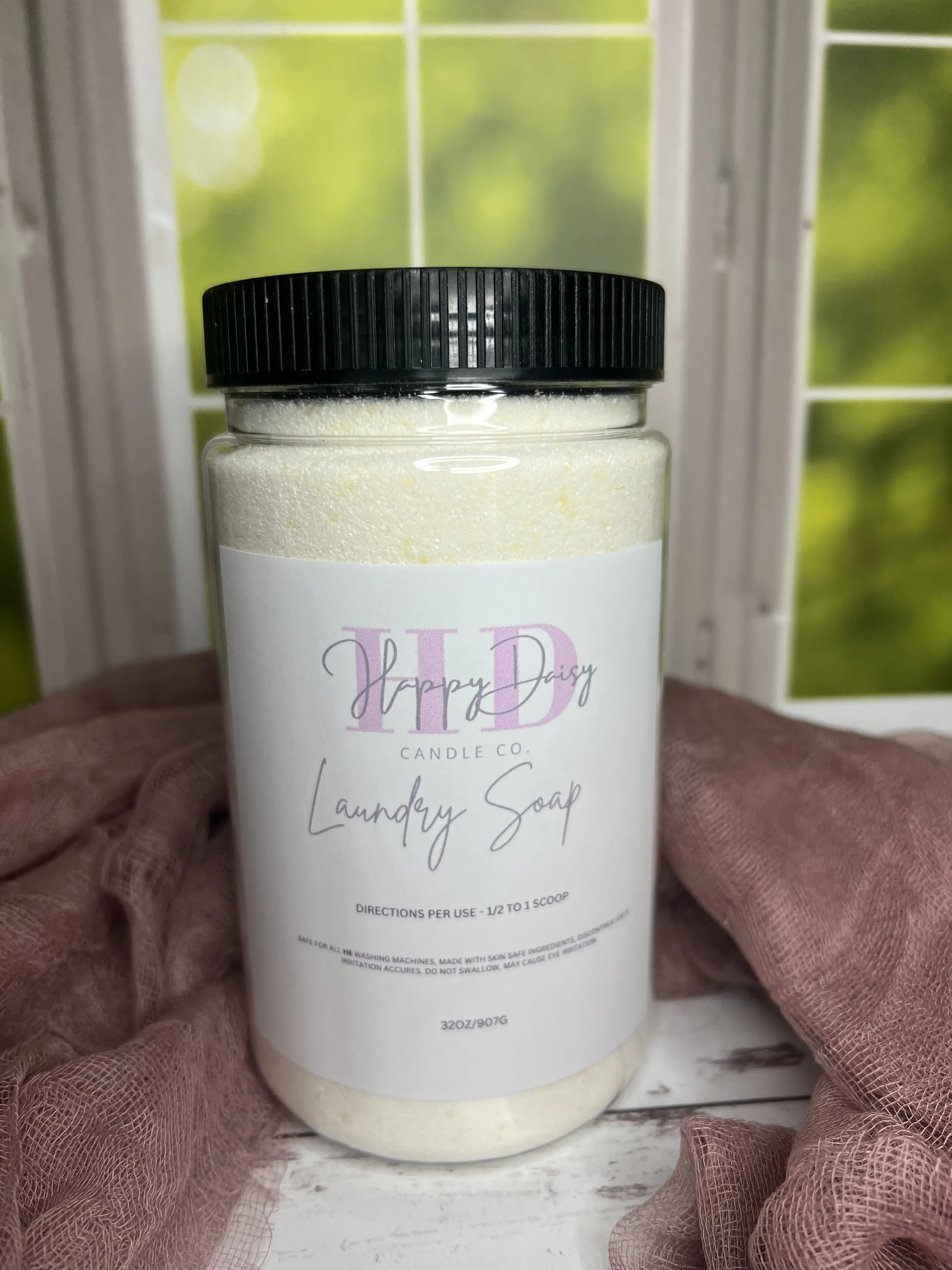 Happy Day Candles Co. Pink Sands Powder Laundry Soap 32 oz Non-Toxic Concentrated Formula for Superior Cleaning Eco-Friendly Scented Dryer Ball Included