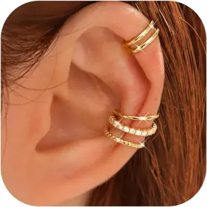 Milacolato 4 Pairs Ear Cuffs Non Piercing - 14K Plated Gold  Ear Cuff Earrings for Women Ear Cuff for Non Pierced Ears Clip on Cartilage Earring Adjustable Fake Earrings Set