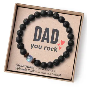 THEMEROL Christmas Stocking Stuffers Dad Birthday Fathers Day Gifts From Daughter Son Handmade Men Bracelets Beaded Best Dad Ever Unique Present Card Cool Black Valentines Him Who Have Everything Wants Nothing Black Friday Cyber Monday Holiday Gift