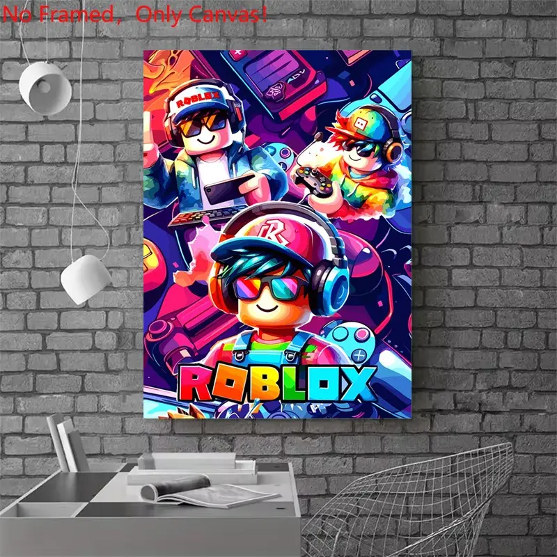 1 piece/set frameless canvas painting print poster, Unframed Wall Art, Wall Picture, Aesthetic Wall Decor, Game Poster art, Artwork, Roblox Gaming Art, a perfect gift for Video games loves, ideal gift for bedroom, living room, mural, home decor