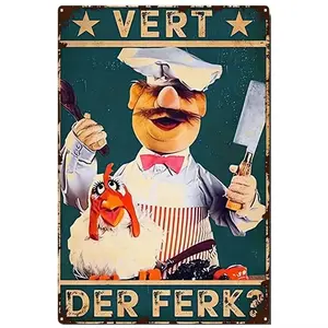 Rustic Swedish Chef "Vert Der Ferk" Sign 8x12 Inches Vintage Aluminum Plaque Perfect for Kitchen, Bathroom and Dining Room Decor