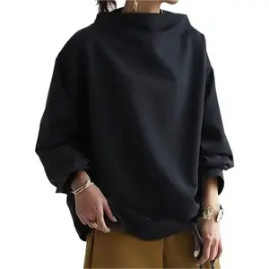 Women's Oversized Long Sleeve Sweatshirt Mock Neck Sweatshirt Big Collar Casual Crewneck Fall Hoodies Loose Fit Plain Design for Everyday Wear